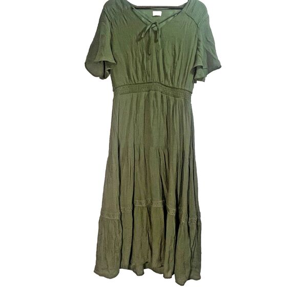 Moss Green Boho Maxi Dress for Summer and Vacation Large - Picture 1 of 13